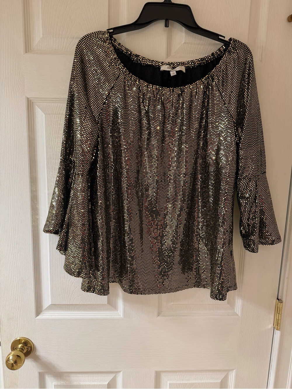 Fever Gold Sequin Bell Sleeve Blouse